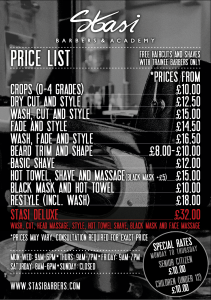 price list Stasi Barbers